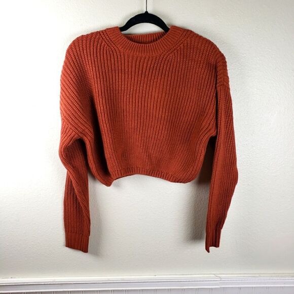 Elodie NWT Women's Orange Fall Autumn Short Knit Ribbed Crop Top Sweater Sz LRG - Picture 1 of 10
